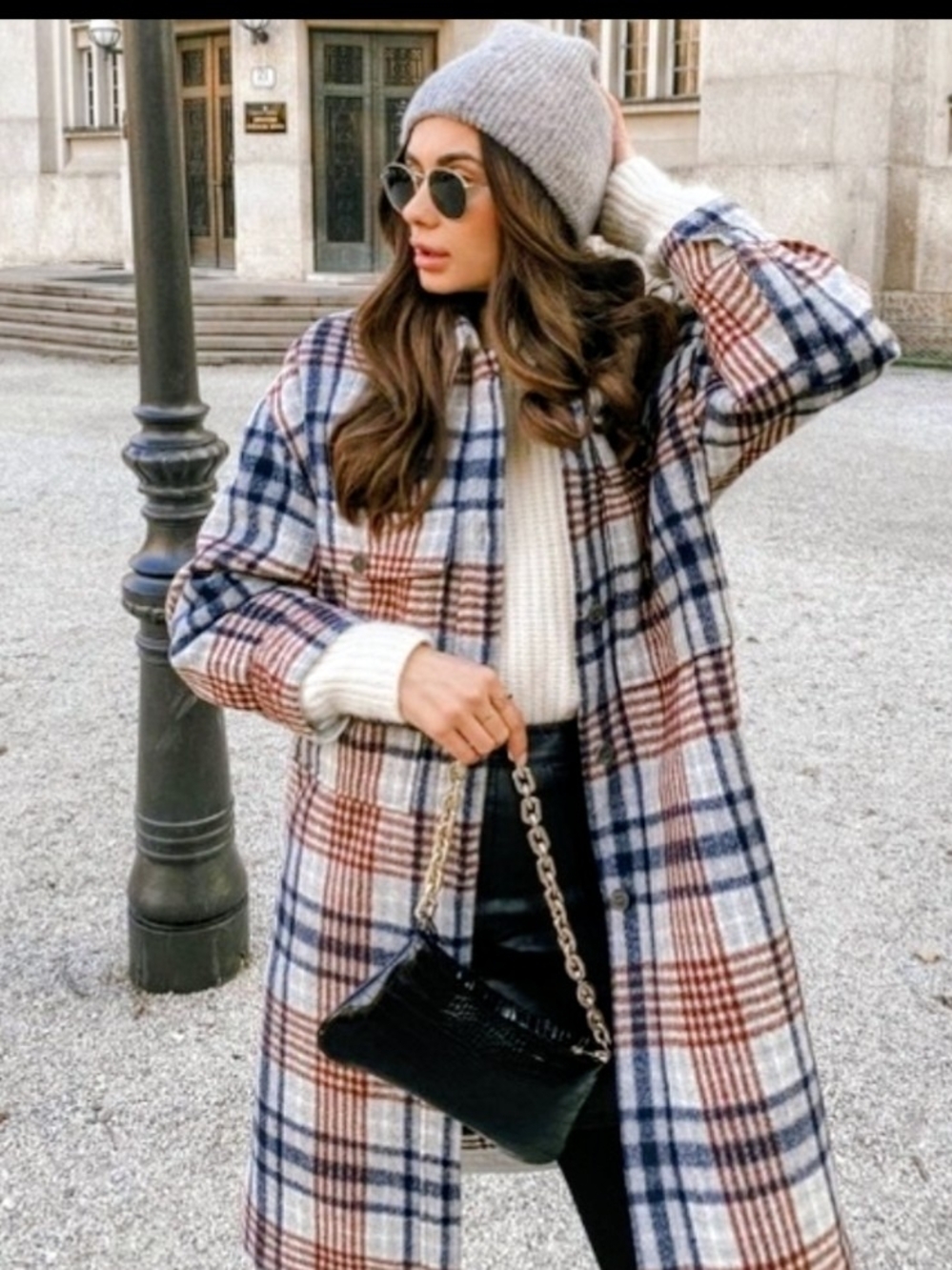 Zara Plaid Coat in Red, Navy, Gray and Cream Fits Small Medium